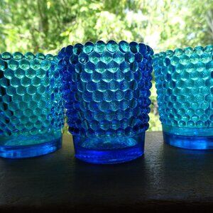 Vintage Candle Holders Blue Hobnail Glass Tea Light USA